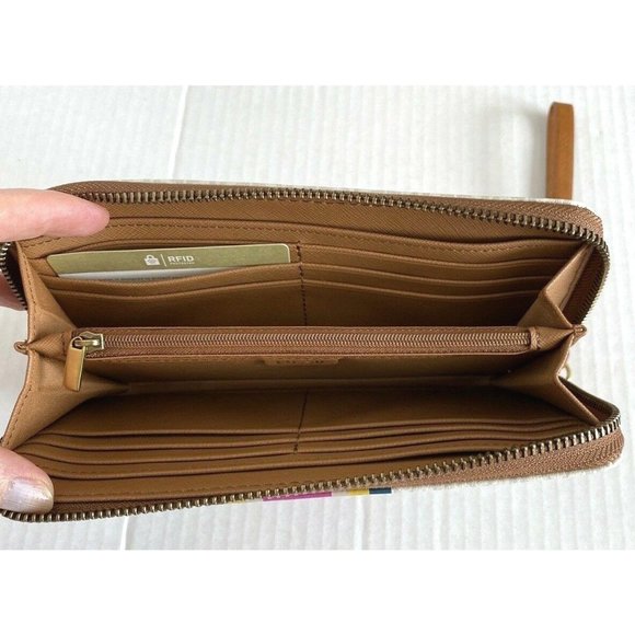 New Fossil Jori zip clutch wristlet RFID wallet Pink Stripe - Picture 5 of 6